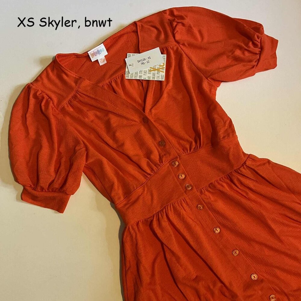XS Lularoe Skyler midi button front dress, cherry tomato red
